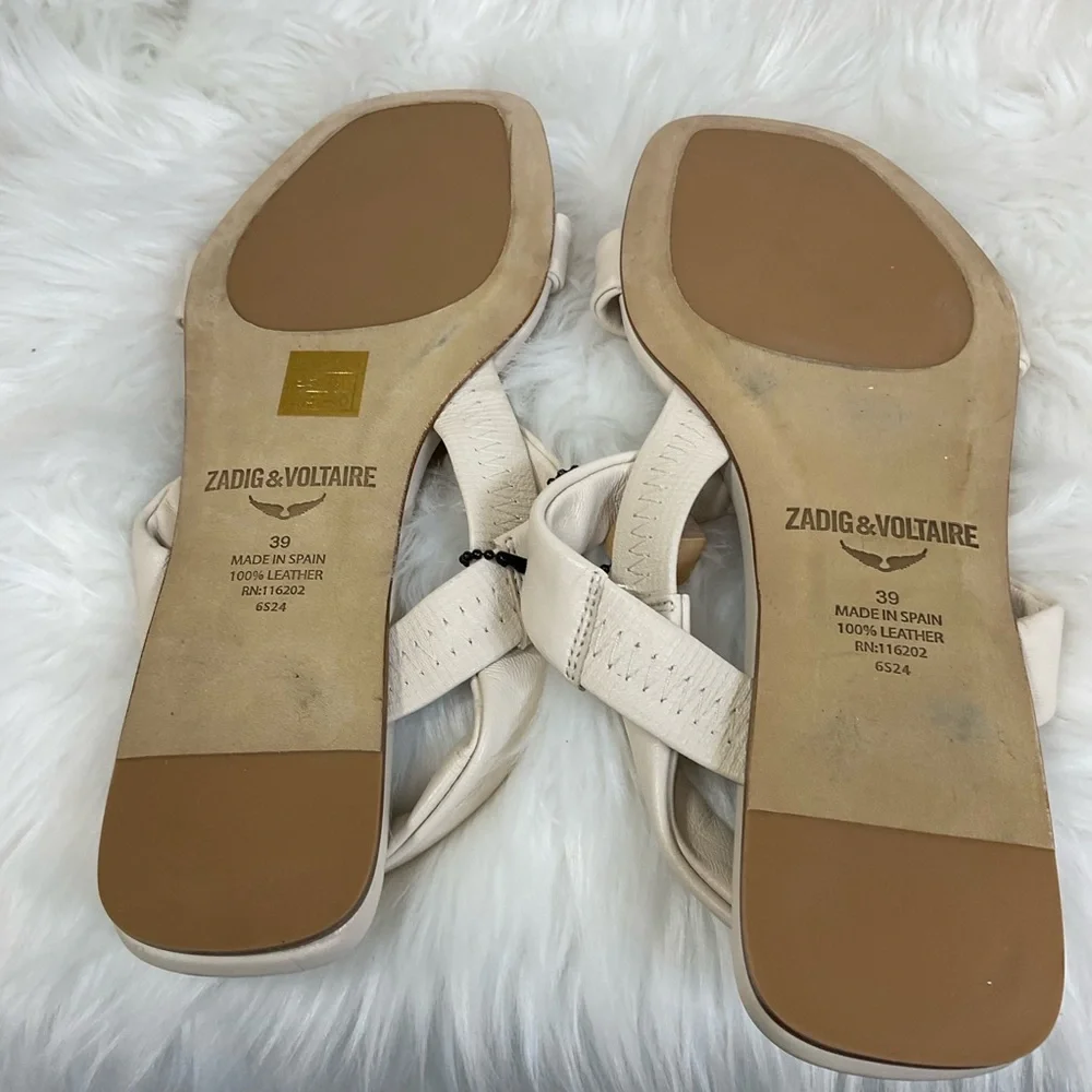 NEW Zadig & Voltaire Flash White Cream Forget Me Knot Flat Leather Sandals 9 - Picture 4 of 5